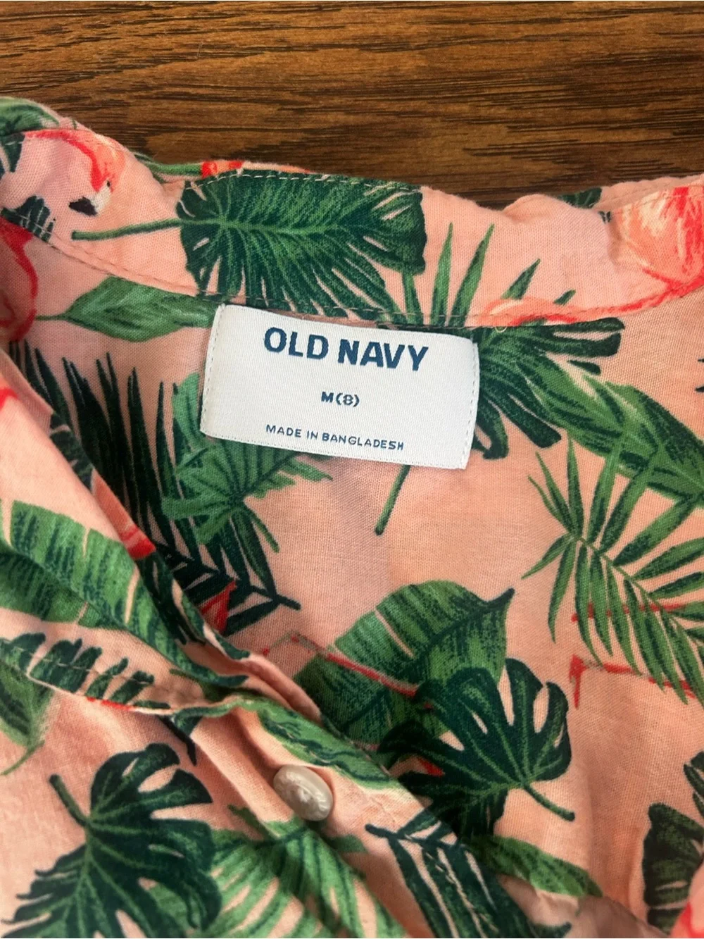 Old Navy Coral Pink Tropical Leaf Print Button-Up